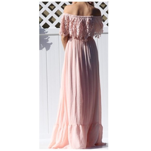 White Off Shoulder Crochet Lace Boho Maxi Dress - Picture 6 of 6